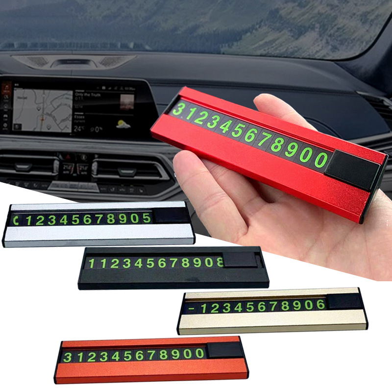 Decoración del automóvil, señal de estacionamiento temporal, señal de estacionamiento de aleación de aluminio oculta, tarjeta de número de teléfono móvil digital grande luminosa