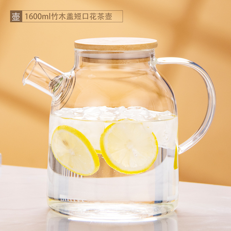 Tetera de vidrio resistente al calor tetera de bambú de gran diámetro olla engrosada tetera de flores y hierba tetera de gran capacidad hervidor de agua fría tetera hirviendo