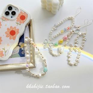 DIY Handmade Pearl Bracelet Universal All Mobile Phone Cases Anti-Fall and Anti-Lost Short Lanyard Beads Wrist Hand Decoration