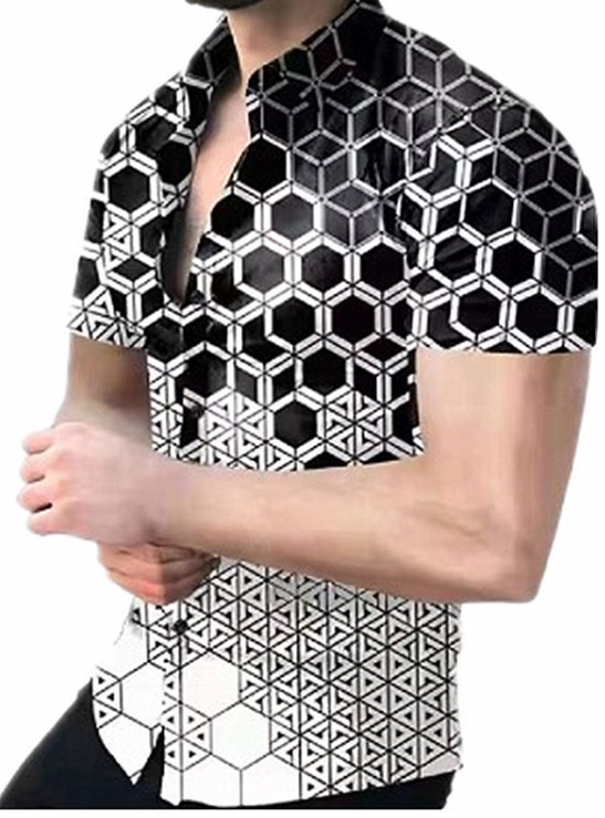 Comercio exterior transfronterizo hombres primavera 3D impresión llama manga corta Camisa casual personalidad europea y americana hombres más tamaño camisa hombres