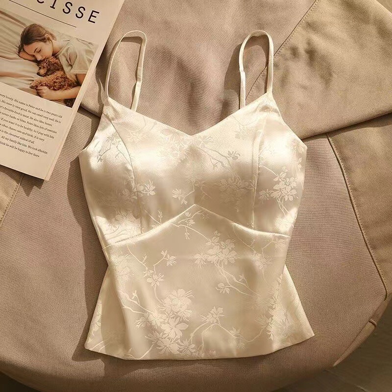 8103 # Chinese Style Jacquard Satin Camisole for Women with Breast Pads, High-End Niche Short Bottoming Top 8103 # Chinese Style Jacquard Satin Camisole for Women with Breast Pads, High-End Niche Short Bottoming Top