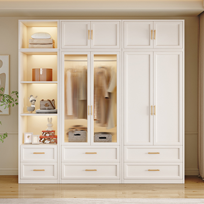 Storage and Assembly Bedroom Simple Solid Wood Rental Apartment Rental Simple Wardrobe Modern Wardrobe for Home Use Small Apartment