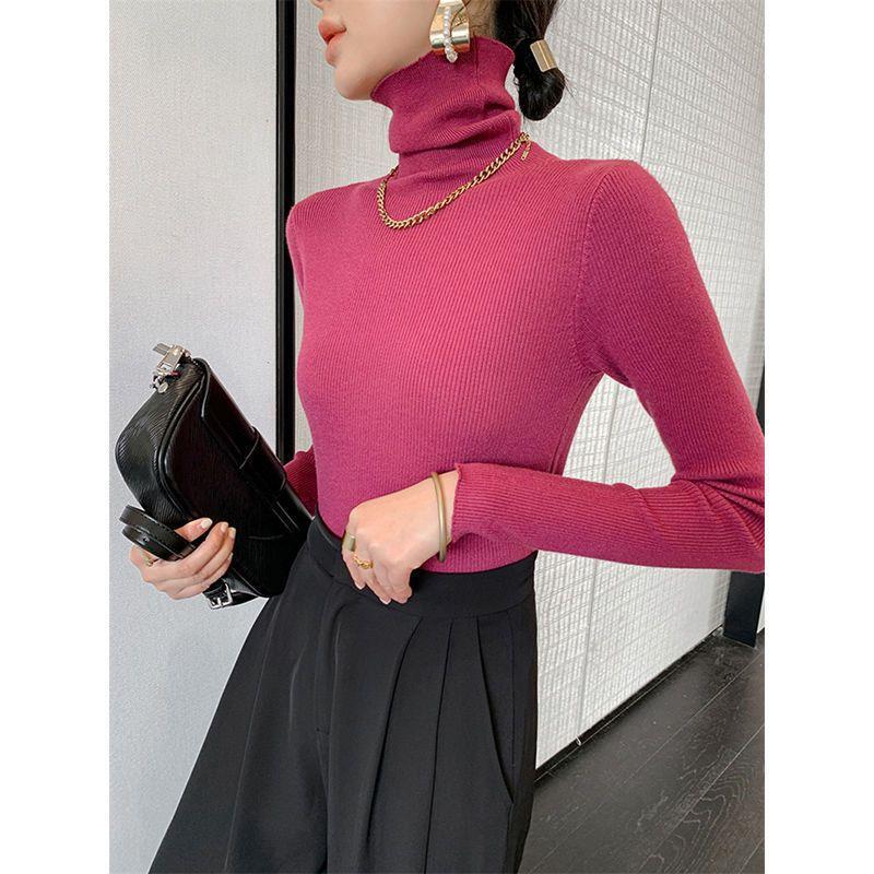 Foreign-style Pile Collar Knitted Base Shirt Women's Inner Wear Thin Orange Tight Base Turtleneck Top Autumn Foreign-style Pile Collar Knitted Base Shirt Women's Inner Wear Thin Orange Tight Base Turtleneck Top Autumn