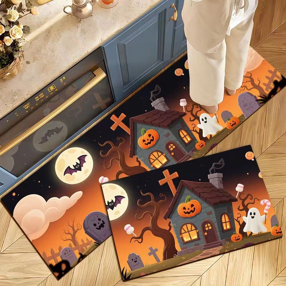 Decoración de Halloween cocina alfombra de suelo americana resistente a la suciedad fácil de cuidar alfombra de suelo de dos piezas en la puerta alfombra de cristal