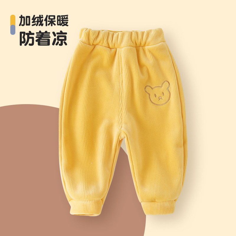 Baby Fleece Pants Spring and Autumn New Style Boys and Girls Toddler Fleece Pants Children's Casual Long Pants Thickened Winter Outerwear
