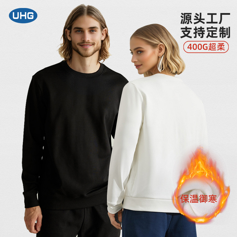 UHG400g Heavyweight Fleece Crewneck Long-Sleeve Top for Autumn/Winter Loose Trend Brand Men's and Women's Casual Sport Hoodie