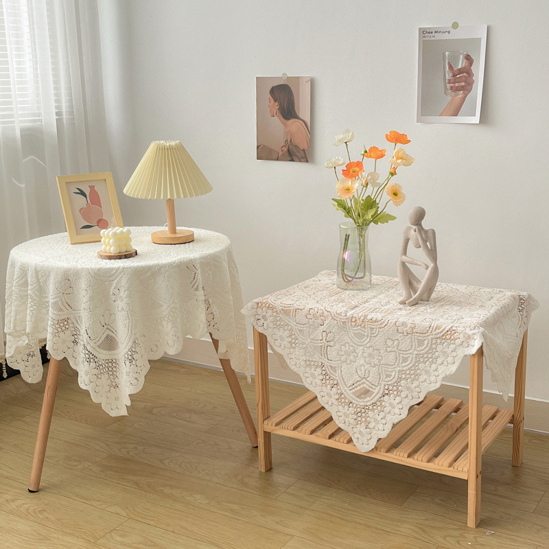 Retro Off-White Ins Lace Tablecloth Coffee Table High-End Bedside Table Washing Machine Refrigerator Rectangular Dust Cover