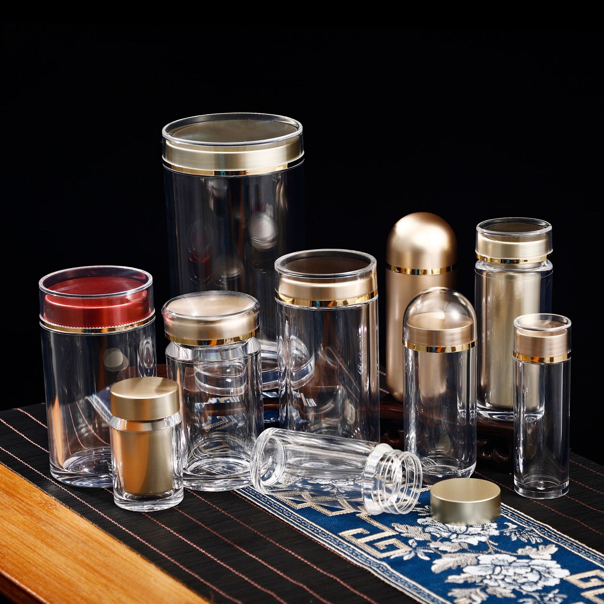 双层盖花茶燕窝亚克力瓶保健品密封罐藏红花银耳包装塑料瓶螺旋