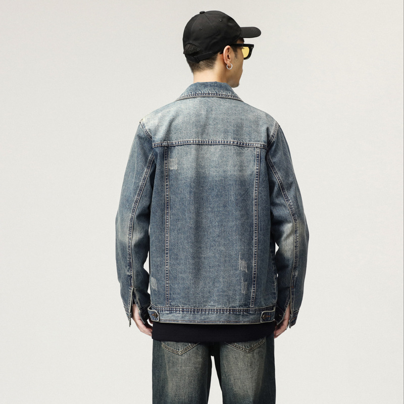 Fengshe ropa de hombre/primavera y otoño nueva chaqueta vaquera atractiva chaqueta vaquera americana High Street guapo Ins para hombre