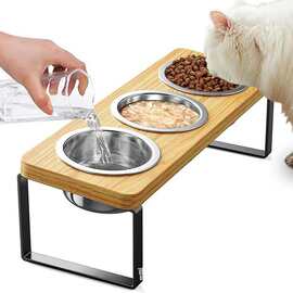 木质猫碗架铁木结合立式宠物食盆护颈宠物餐桌喂食器实木宠物碗架