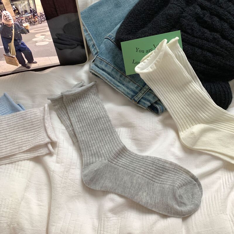 Loose mouth curling socks women's mid-calf ins simple summer new cotton socks Japanese thin mesh breathable pile socks Loose mouth curling socks women's mid-calf ins simple summer new cotton socks Japanese thin mesh breathable pile socks