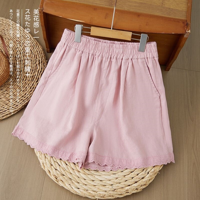 Cotton and Linen Casual Shorts, New Summer Style 2025, Fashionable, Casual, Loose, Breathable, Lace-Trimmed, Stylish Hot Pants, Short Style Cotton and Linen Casual Shorts, New Summer Style 2025, Fashionable, Casual, Loose, Breathable, Lace-Trimmed, Stylish Hot Pants, Short Style