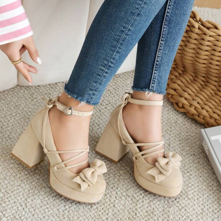 2024 Sweet Lolita Shoes Round-toe Cute Girl Lolita Shoes Japanese Mary Jane Coarse Heel Pumps