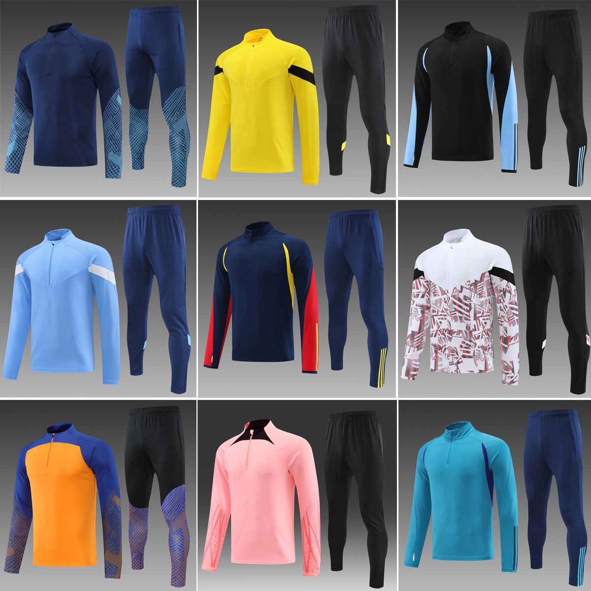 Football Training Clothing Long-sleeved Pullover Half-zipper Jacket Children's Adult Team Clothing Winter Training suit Jersey Men's Appearance Clothing