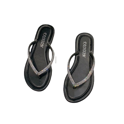  Summer New Large Size Foreign Trade Women's Shoes Casual Rhinestone Thumb Toe Low Heel Slip-on Light Slippers for Women