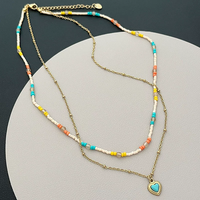 Blue necklace from pearl, ethnic chain for key bag , french style, European style, ethnic style