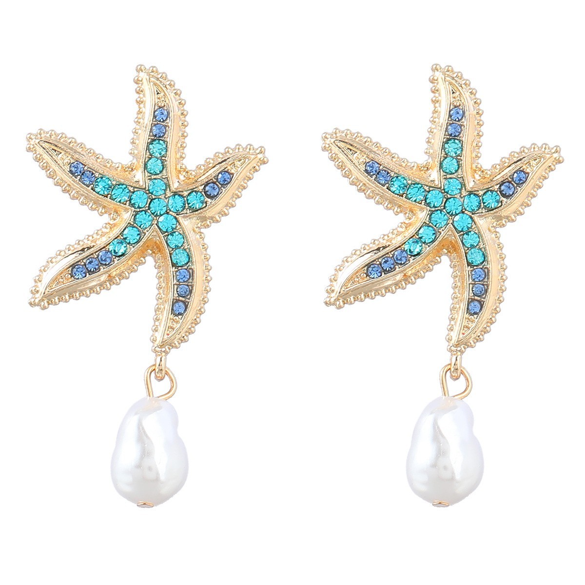 Wholesale Jewelry Vintage Style Starfish Alloy Rhinestones Plating Inlay Drop Earrings display picture 1