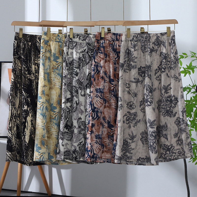 Printed wide-leg pants, versatile, simple, retro straight-leg pants for women, simple, lightweight, elastic waist, casual pants wholesale