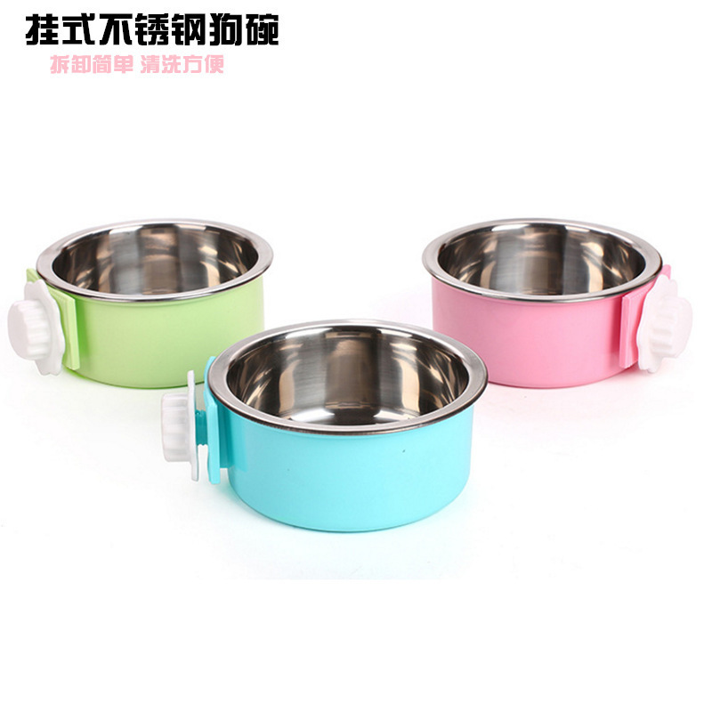 Pet Bowl colgante de color caramelo Acero inoxidable perro tazón nido fijo jaula fábrica directa mascota gato tazón comida