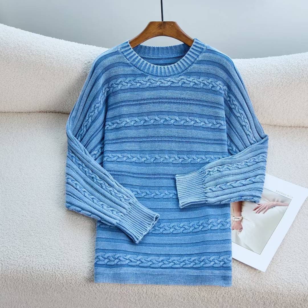 Europa y los Estados Unidos transfronterizos de cuello redondo jersey de torsión de mujer overhead nuevo retro otoño invierno hacer suéter de mujer viejo vestido exterior image 8
