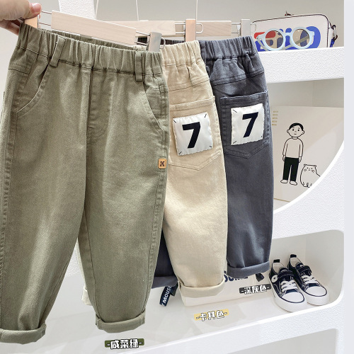 Boys Spring and Autumn Overalls  New Children's Casual Pants Medium and Large Children's Loose Autumn Boys Sports Pants