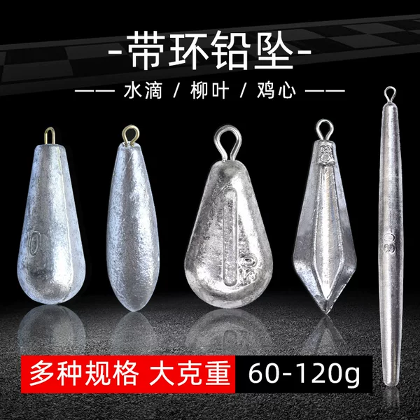 Water Drop-Shaped Lead Sinker with Ring, Leaf-Shaped, Heart-Shaped, Diamond-Shaped, Hollow Sinker for Sea Rod Casting Fishing @ Hollow Sinking Sinker