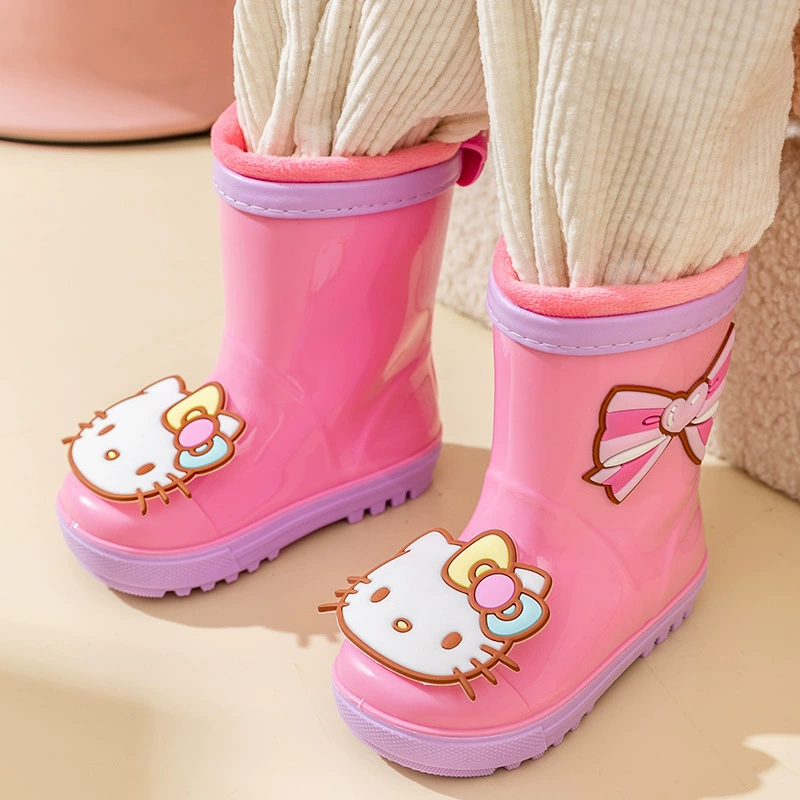 Hello kitty, детские сапоги с героями мультфильмов, плащ для мужчин и женщин, нескользящая флисовая износостойкая обувь, оптовая продажа
