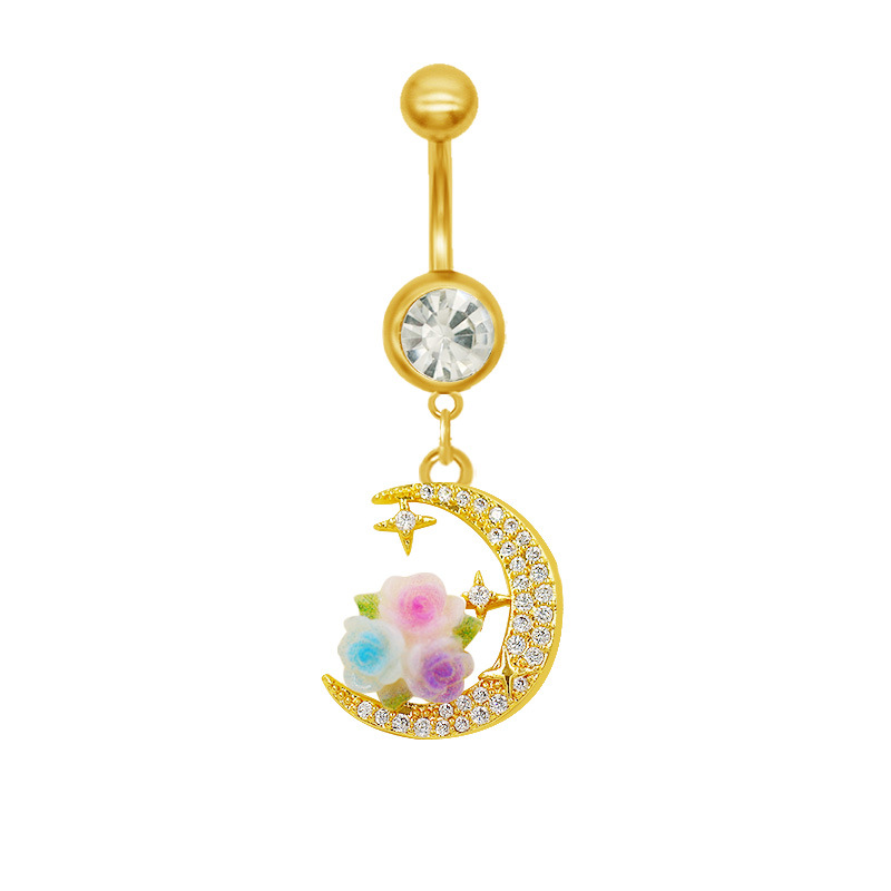 gatte European American Cross-border Rings With Moon And Rose Designs, Navel Rings, Piercing Jewelry, Direct From The_voghion.com