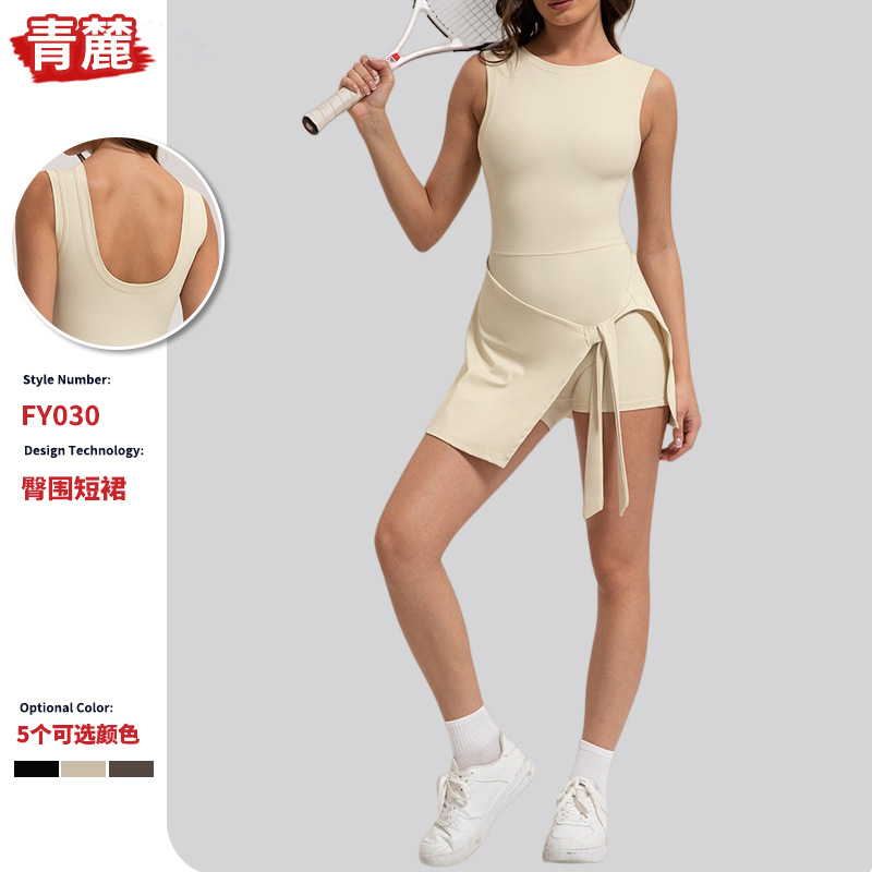 Cross-Border Amazon Quick-Dry One-Piece Short Skirt, Faux Two-Piece, Sleeveless, Irregular Hem, Slim Fit, High-Elastic Tennis Skirt