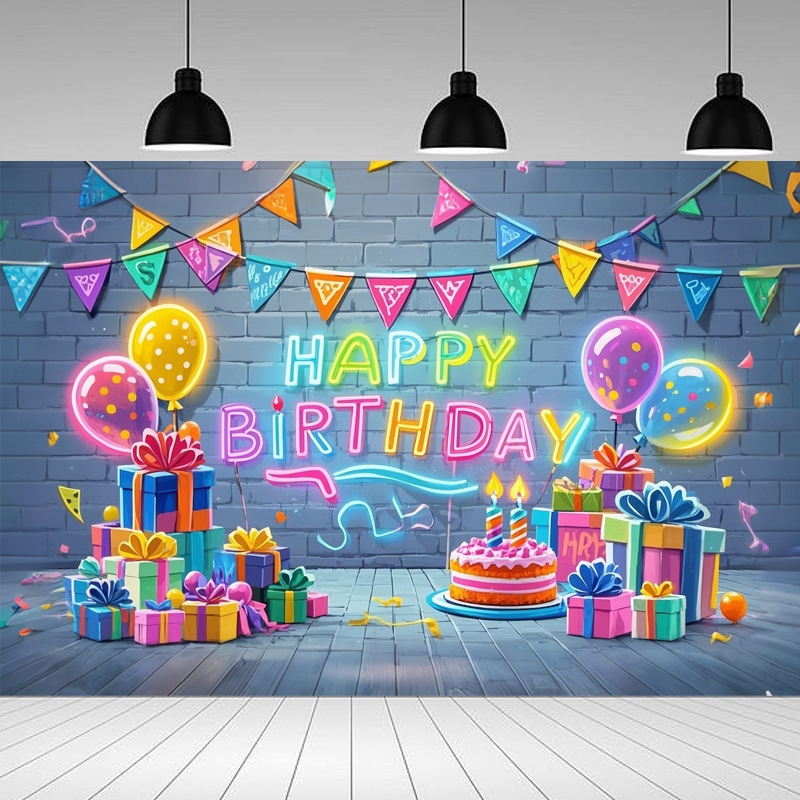 Amazonクロスボーダーお祝い誕生日ケーキ背景布バナー子供パーティー写真バナー装飾シーン|undefined