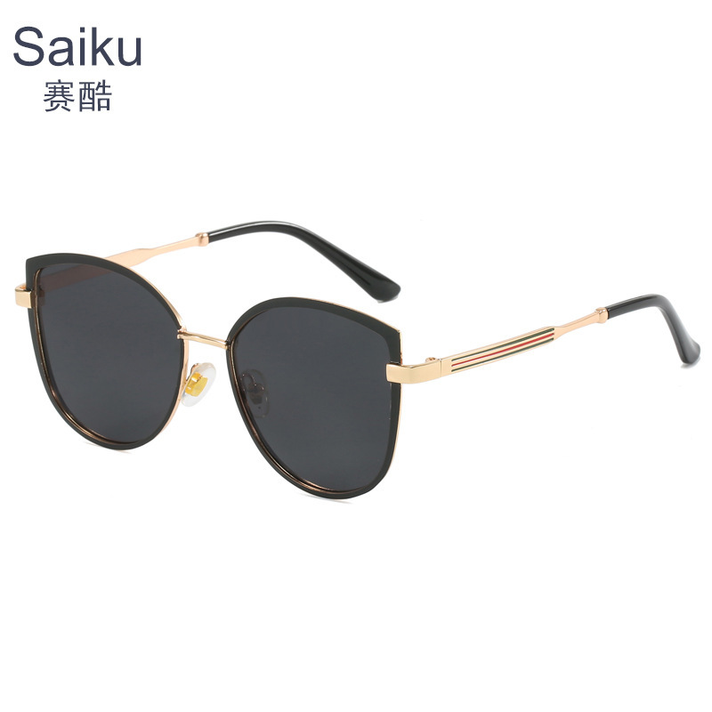 新款女士欧美潮流大框猫眼太阳镜渐变色墨镜跨境金属眼镜Glasses|undefined