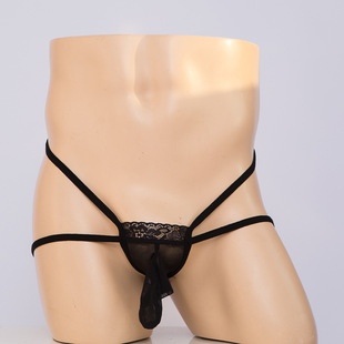 Men's sexy T-shaped lace underwear ultra-thin seamless briefs mesh breathable belt jj set of sexy stockings underwear