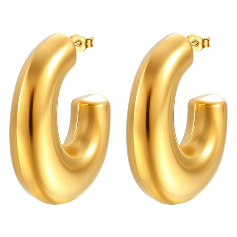 Moda europea y americana de acero inoxidable de gran tamaño pendientes huecos de alto sentido de la moda transfronteriza pendientes huecos de acero de titanio de lujo ligero de las mujeres