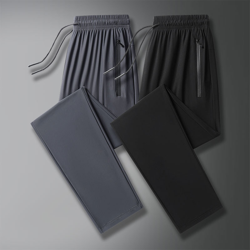 New Ice Silk Pants Men's Thin Casual Pants Breathable Stretch Sports Pants Summer Loose Large Size Flat Leg Trousers New Ice Silk Pants Men's Thin Casual Pants Breathable Stretch Sports Pants Summer Loose Large Size Flat Leg Trousers