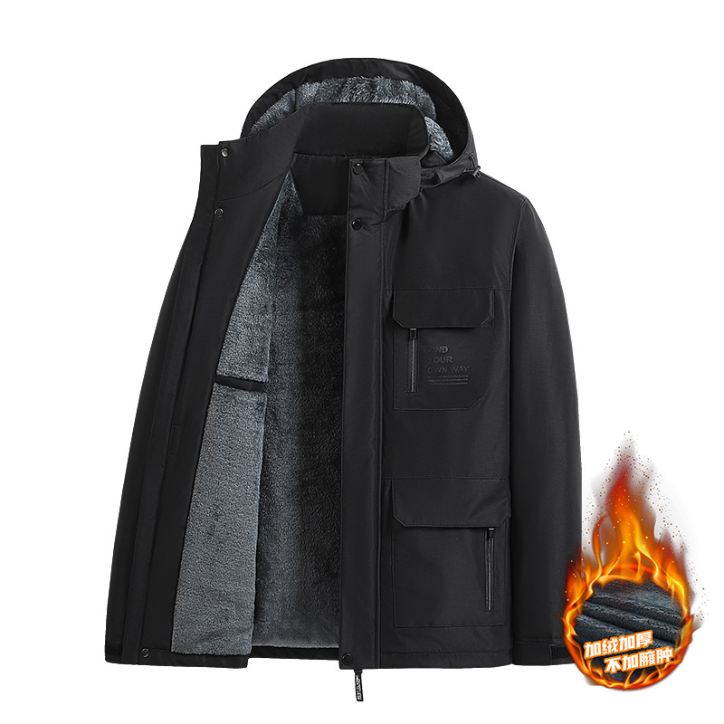 Capa de algodón de lana transfronteriza para hombres invierno grueso chaqueta de algodón de mediana edad gorra extraíble de tamaño grande papá chaqueta de algodón para hombres