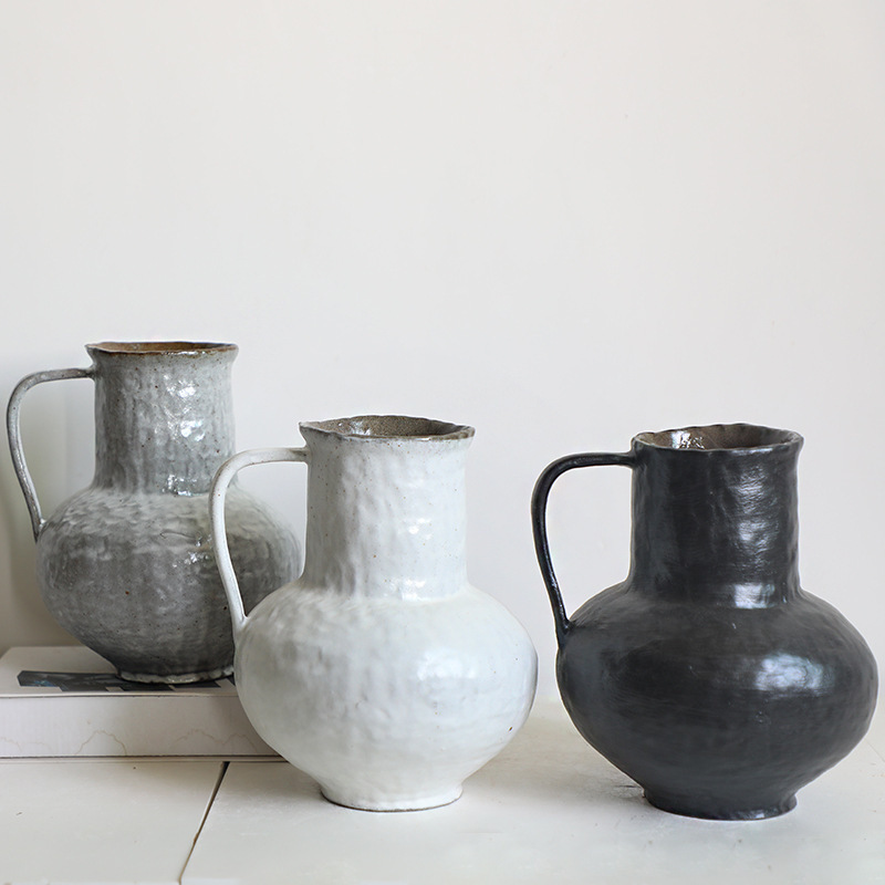 Japanese Wabi-Sabi Style Ceramic Vase Jingdezhen Pottery Space Flower Ornaments Retro Decorative Pottery Pots B&B Hotel