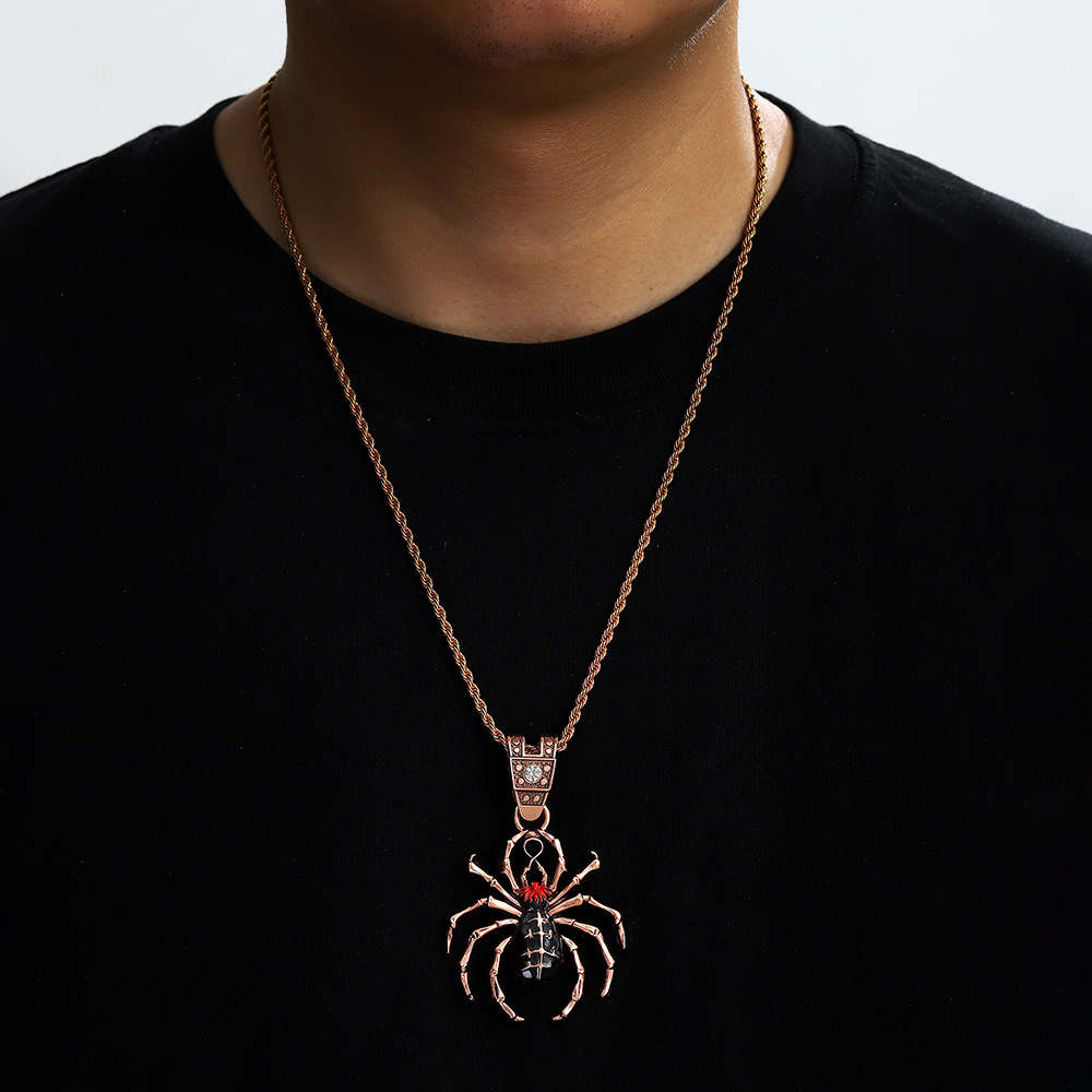 Hip-hop Halloween goteo de aceite colgante de aleación de araña personalidad animal europea y americana exagerada oscura araña collar de hombre
