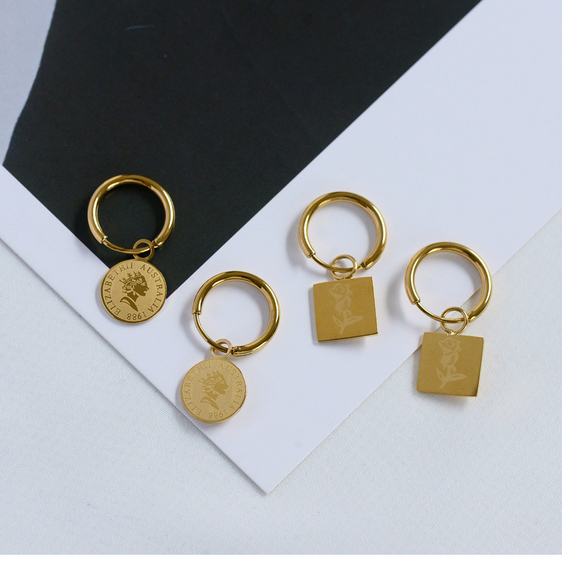 Titanium Steel Material French Style Portrait Flower Titanium Steel Plating Drop Earrings 1 Pair