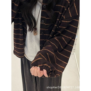 外套女秋 韩系撞色条纹针织开衫2026新款宽松慵懒松弛感长袖上衣