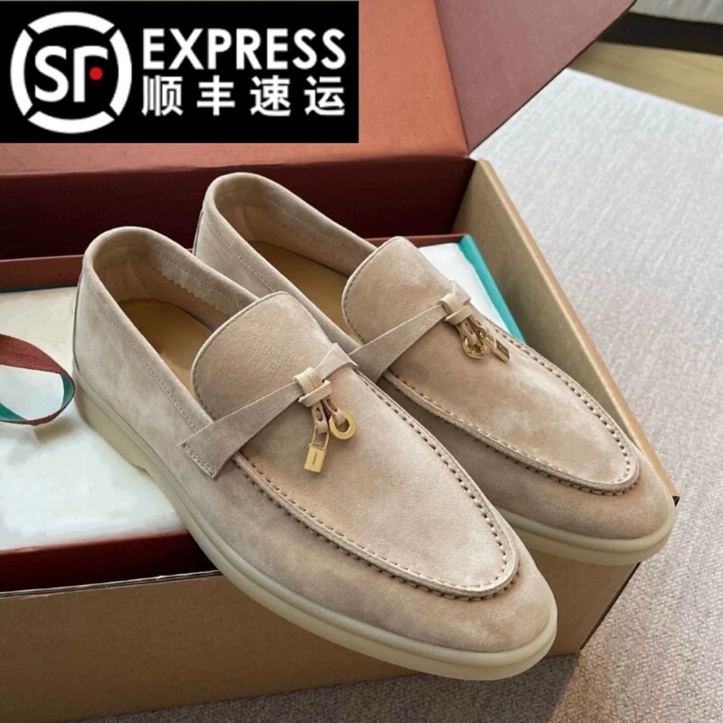 2026 Spring and Autumn New Sheepskin Lp Loafers Women's Slip-On Casual British Style Tassel Buckle Deep Mouth Flat Shoes