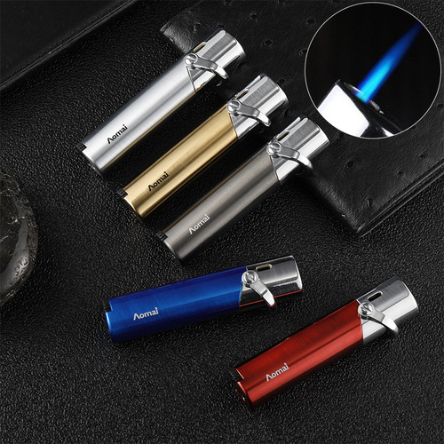 AM7204 long brushed straight lighter creative personality portable inflatable pipe cigar