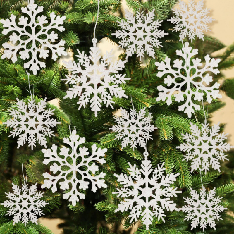 36Pcs Christmas Snowflakes with Glitter Paper and Plastic White Snowflakes for Scene Decoration, Window Displays, and Christmas Tree Snowflake Ornaments