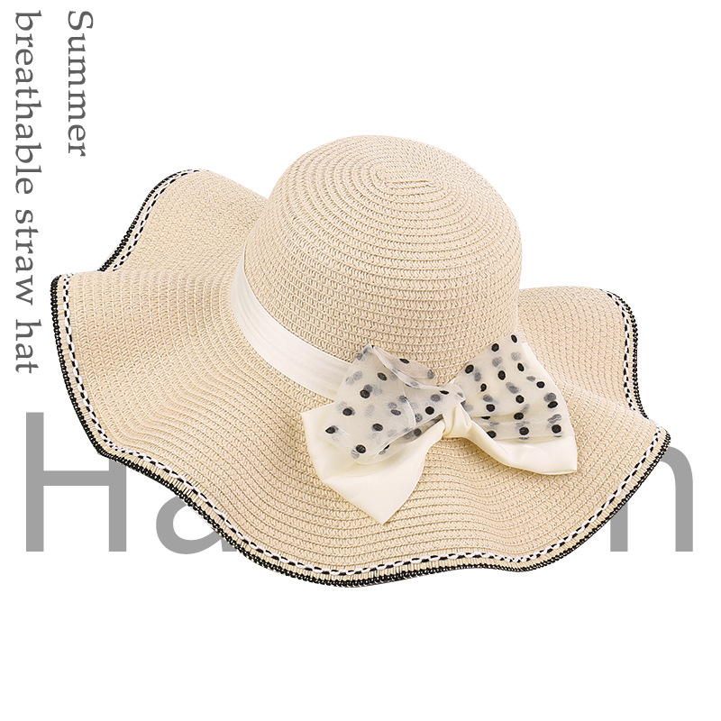 Sombrero de paja de onda coreana para mujeres de verano, sombrero de playa, sombrero de vacaciones, sombrero de sol de protección solar