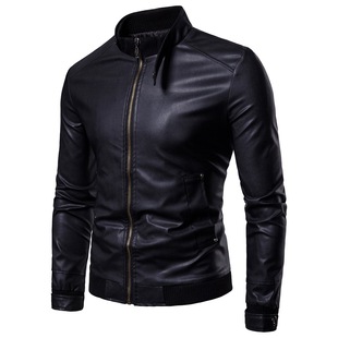 Foreign Trade Amazon Ebay2025 Autum New Men's Korean Style Slim Stand Collar Pu Leather Jacket Jacket