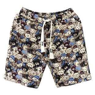 American cartoon bear printed shorts men's fashion brand fashionable outerwear five-point flower pants 2023 Summer new shorts