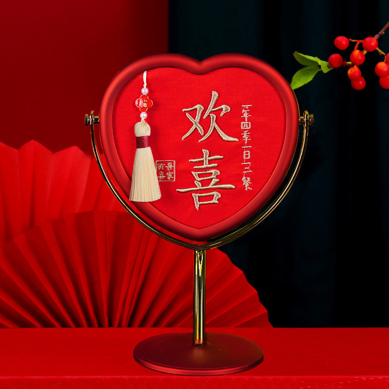 Espejo de boda al por mayor artículos de dote de novia espejo de doble cara maquillaje de boda de mujer espejo de columna roja