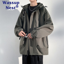 WASSUP NEST 美式机能冲锋衣外套男士春季款潮牌痞帅连帽防风休闲