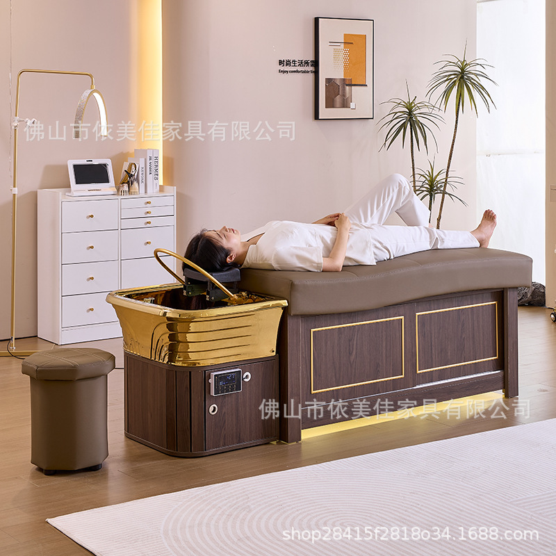 Cama de lavado de cabello, cama de tratamiento de cabello tailandés, salón de belleza especial con calentador de agua, fumigación de circulación de agua, masaje, cama de reclinación completa