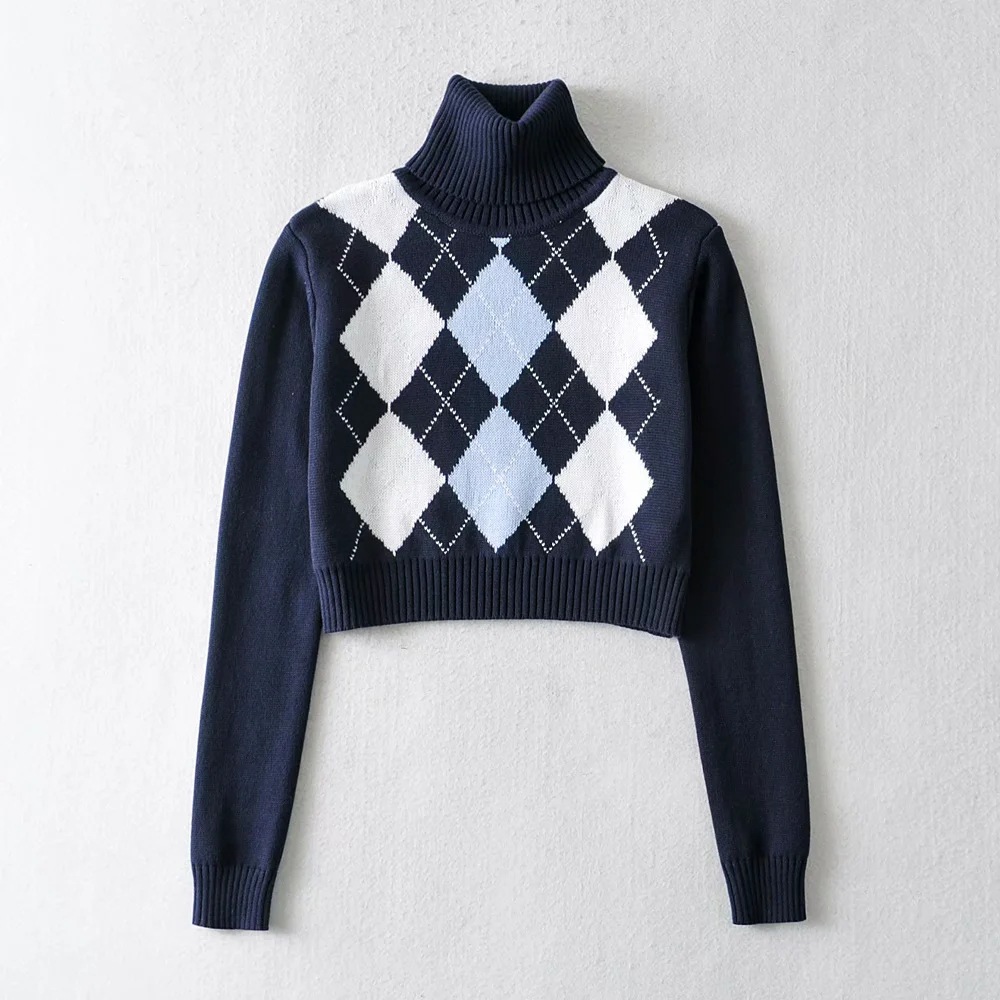 Autumn and winter new high-neck plaid sweater NSAC21611