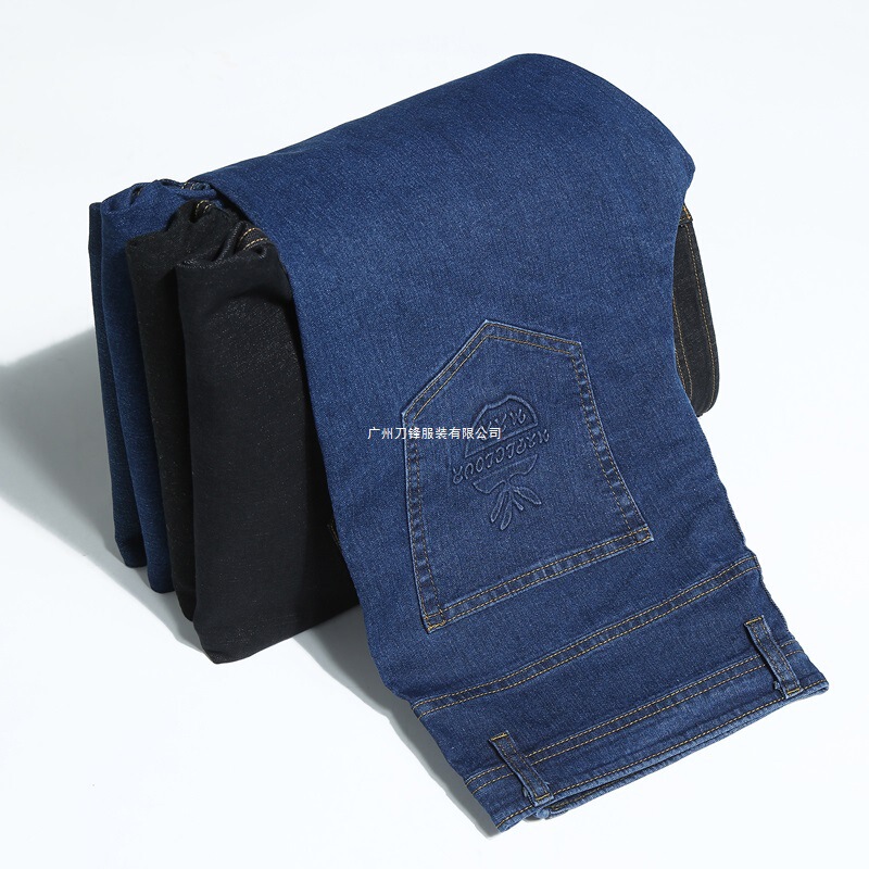 Middle-Aged and Elderly Spring & Fall Stretch Men's Jeans Casual Pants Men's Dad's Large Size High-Waisted Loose Deep Crotch Straight Pants